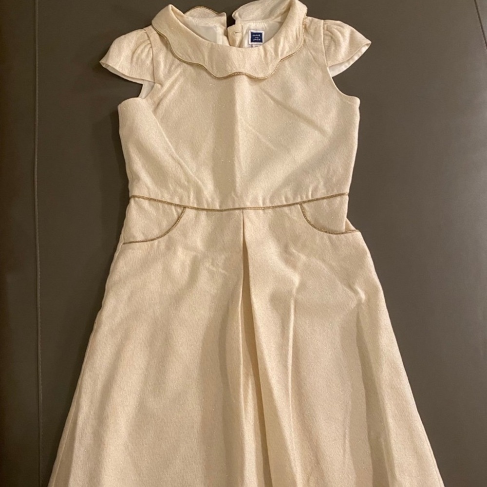 Janie and Jack Cream Dress with Gold Trim